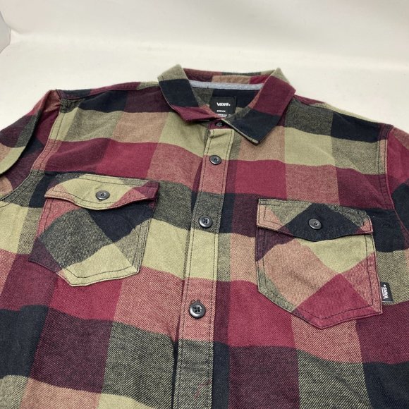 Vans Box Flannel Plaid Button Down Shirt Men's Size Red Yellow VN000JOGZRF - Picture 3 of 5